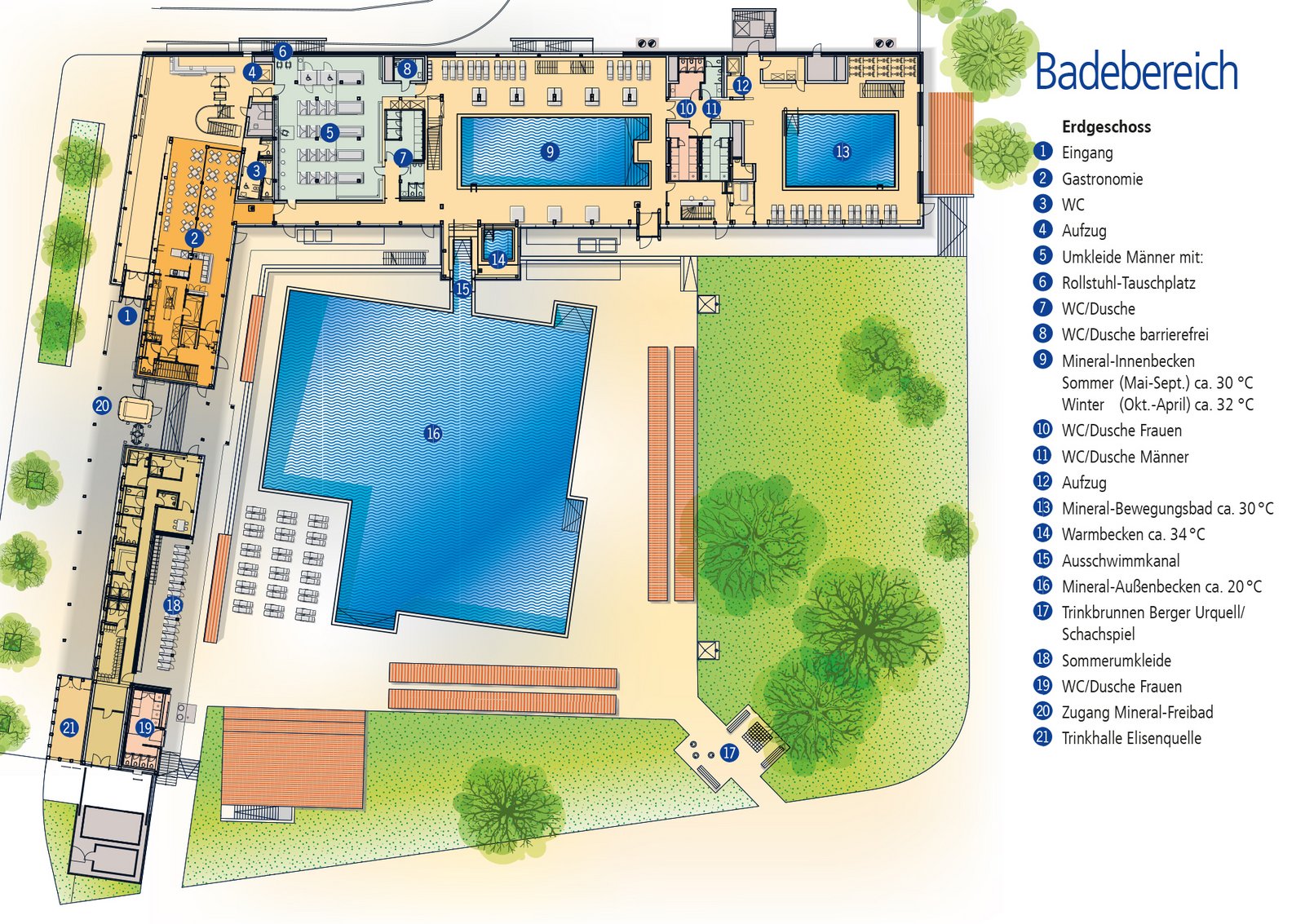 Lageplan Badelandschaft im Mineralbad Berg Zeichnung Lageplan Badelandschaft im Mineralbad Berg