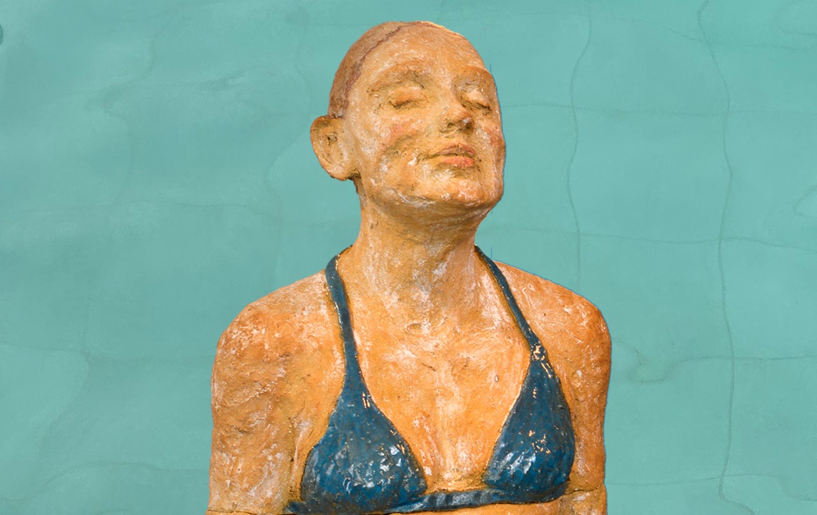 Abbildung einer Figur aus der Ausstellung von Elvira Guenther zum Thema "Schwimmer".